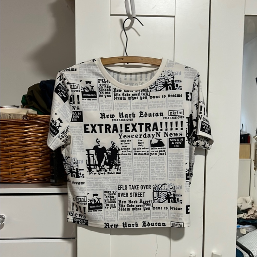 Black and White Newspaper Print T-Shirt